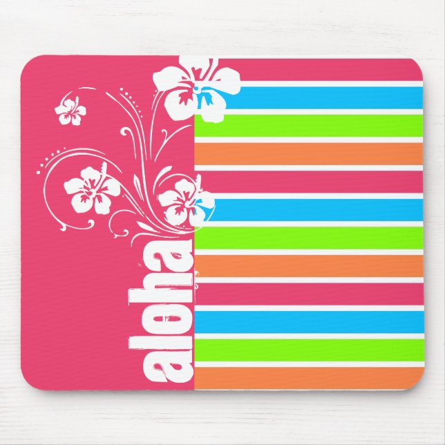 Pink Aloha; Retro Neon Rainbow Mouse Pad (Front)