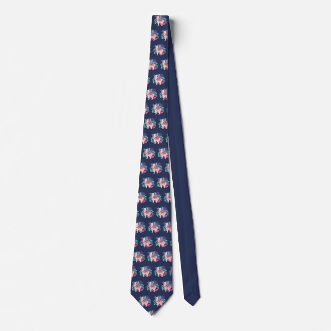 Pink alpaca, llama tropical leaves and flowers des neck tie (Front)