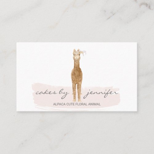 Pink Alpaca with Flower Business Card