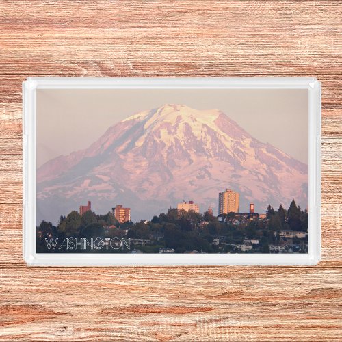 Pink Alpenglow on Mount Rainier Washington Acrylic Tray