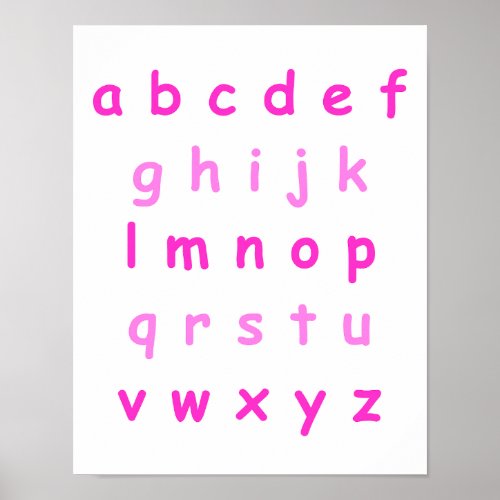 Pink Alphabet Lowercase Letters Teacher Kids Room Poster