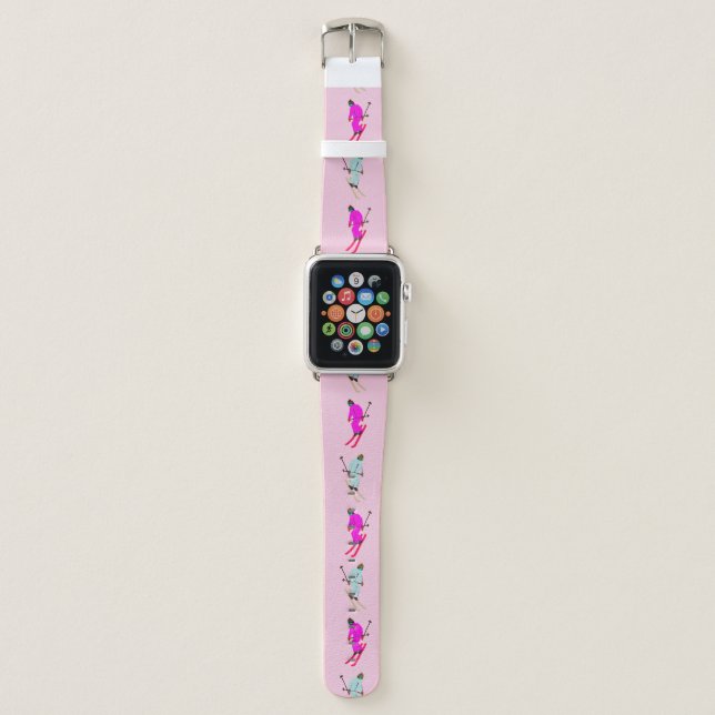 Pink Alpine Skiers Skiing Ski  Apple Watch Band (Front)