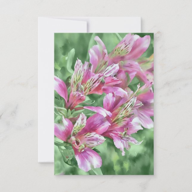 Pink Alstroemeria Flowers Floral Flat Note Card (Front)