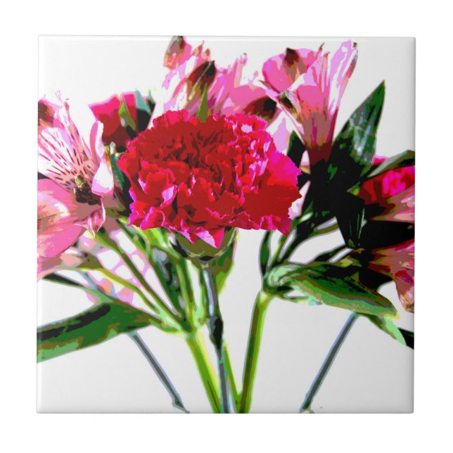 Pink Alstroemeria Watercolors Ceramic Tile (Front)
