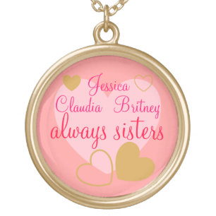 Pink Always Sisters Personalized Names Necklace