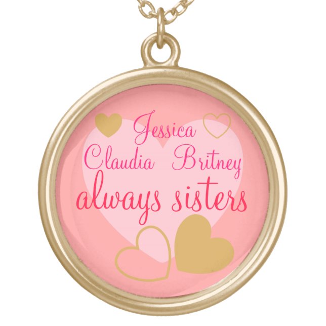 Pink Always Sisters Personalized Names Necklace (Front)