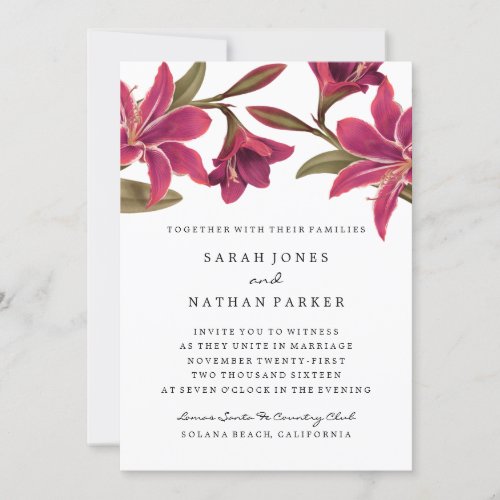 Pink Amaryllis Flower Wedding Invitation