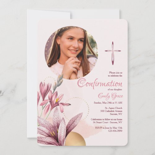 Pink Amaryllis Photo Religious  Invitation