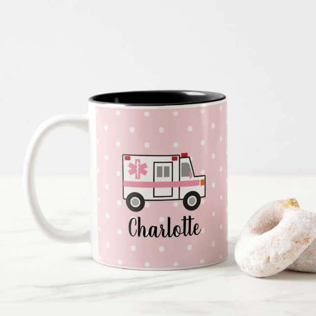 Pink Ambulance Mug EMT Mug Gift for Her (With Donut)