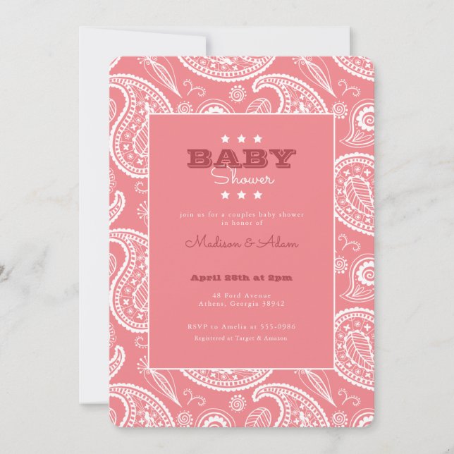 Pink American Bandana Baby Shower Invitation (Front)