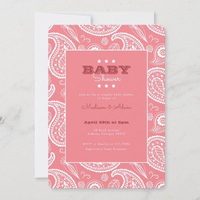 Pink American Bandana Baby Shower Invitation (Front)