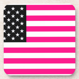 pink american flag beverage coaster