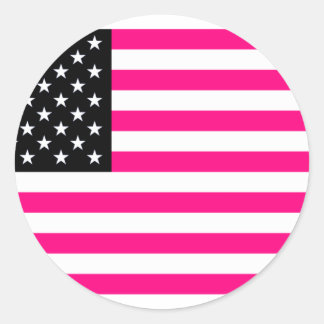 pink american flag classic round sticker