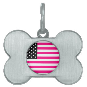 pink american flag pet name tag