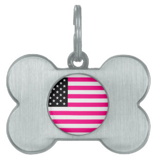 pink american flag pet name tag