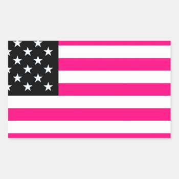 Pink American Flag Rectangular Sticker by vintagetraveler at Zazzle