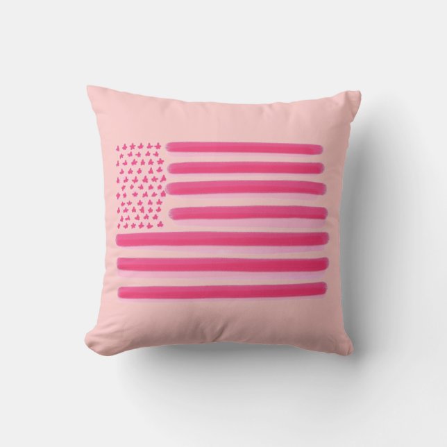 Pink American flag stars stripes decorative pillow (Front)