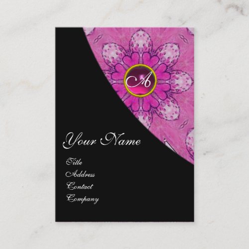 PINK AMETHYST FLORAL  MONOGRAM pinkblack violet Business Card