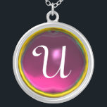 Pink Amethyst Gem  Monogram Silver Plated Necklace<br><div class="desc">Elegant and unique design  with gemstone. Very accurated nurbs modeling and rendering in 3D Studio Max by Bulgan Lumini .Part from series Hyper Talismans.</div>