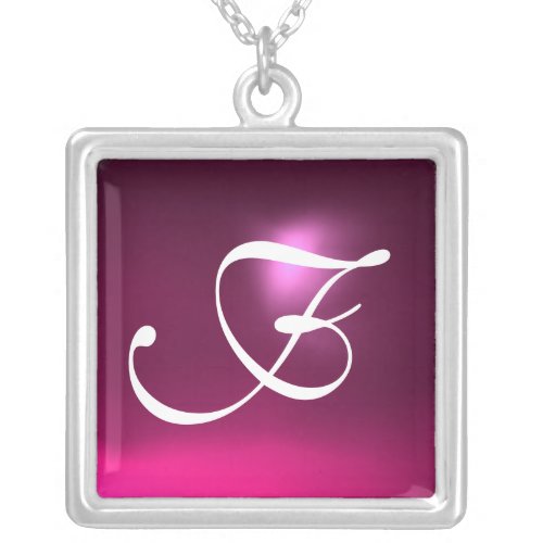 Pink Amethyst Gem  Monogram Silver Plated Necklace