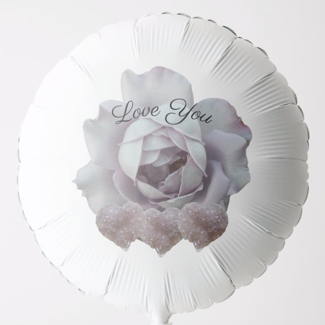 Pink Amethyst Heart Rose Photo Love You White Balloon (Front)