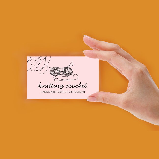 Pink Amigurumi Handmade Yarn Knit Crochet Business Card