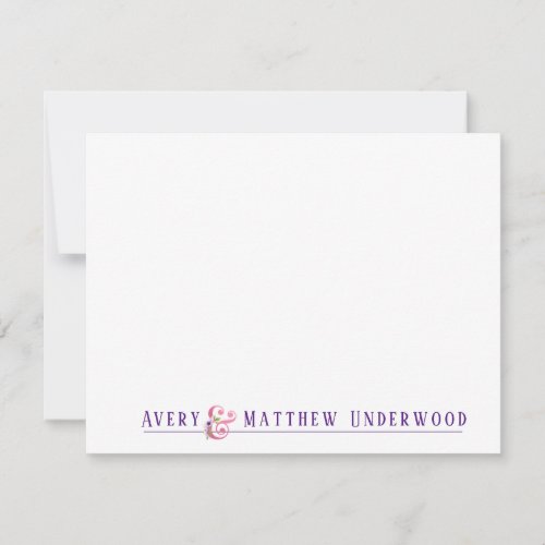 Pink Ampersand Personalized Couple Stationary  Note Card
