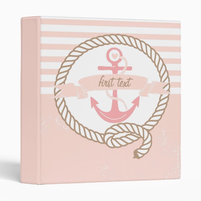 Pink Anchor and Banner Nautical Custom Binder (Front/Spine)