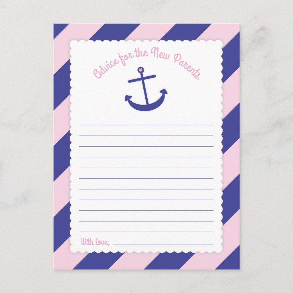 Pink Anchor Baby Shower Words of Advice