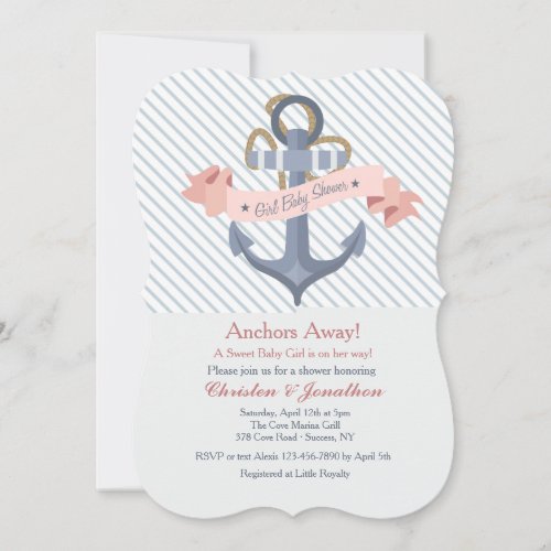 Pink Anchor Banner Baby Shower Invitation