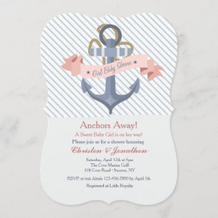 Pink Anchor Banner Baby Shower Invitation