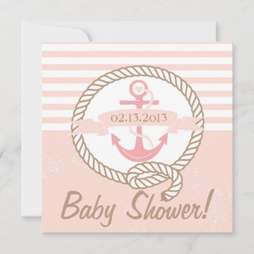 Pink Anchor Banner Nautical Baby Shower Invitation