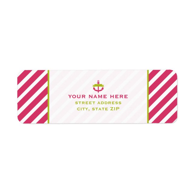 Pink Anchor & Diagonal Stripes Address Label (Front)
