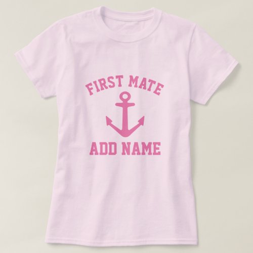 Pink anchor first mate boating t shirt for women