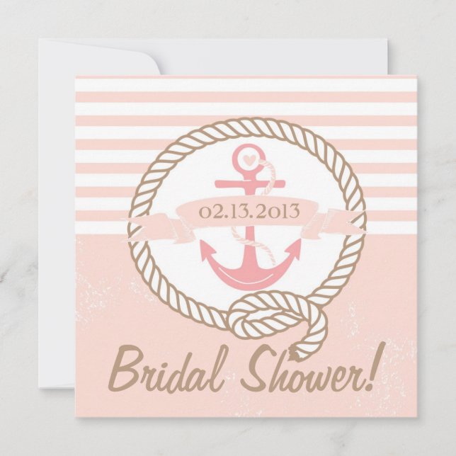 Pink Anchor Nautical Bridal Shower Invitation (Front)
