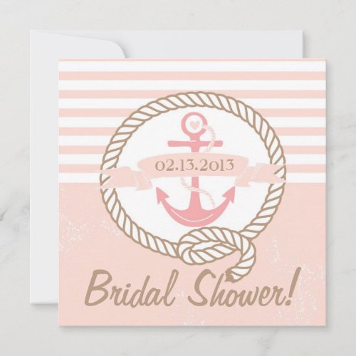 Pink Anchor Nautical Bridal Shower Invitation