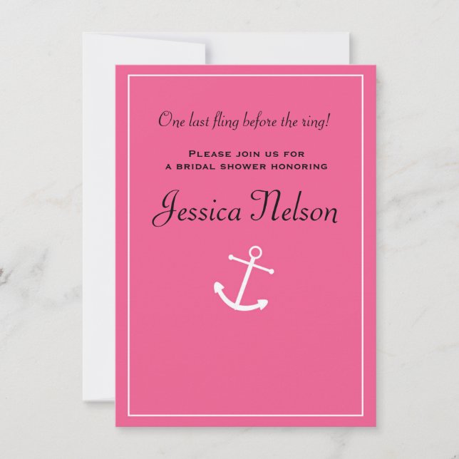 Pink Anchor Nautical Bridal Wedding Shower Invite (Front)