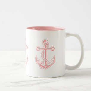 Pink anchor nautical design Two-Tone coffee mug