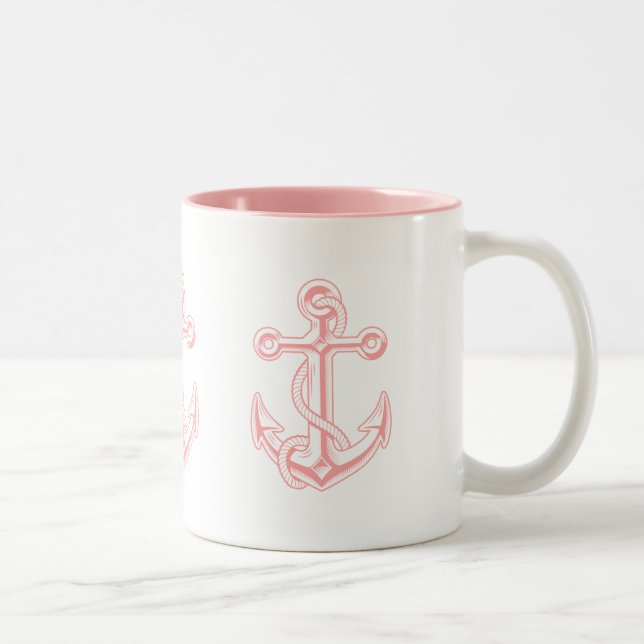 Pink anchor nautical design Two-Tone coffee mug (Right)