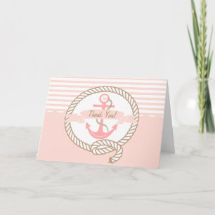 Pink Anchor Nautical Thank You Card