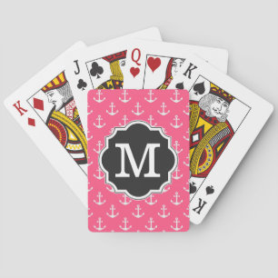 Pink Anchor Pattern Monogram Poker Cards