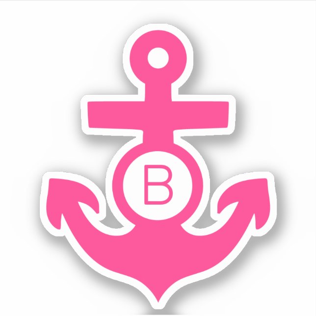 Pink Anchor Personalized Monogram Nautical Vinyl Sticker (Front)