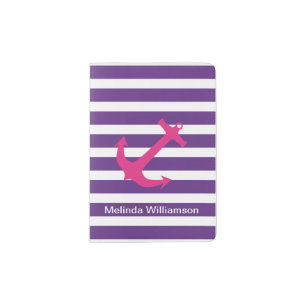 Pink Anchor & Purple Stripe Custom Passport Holder