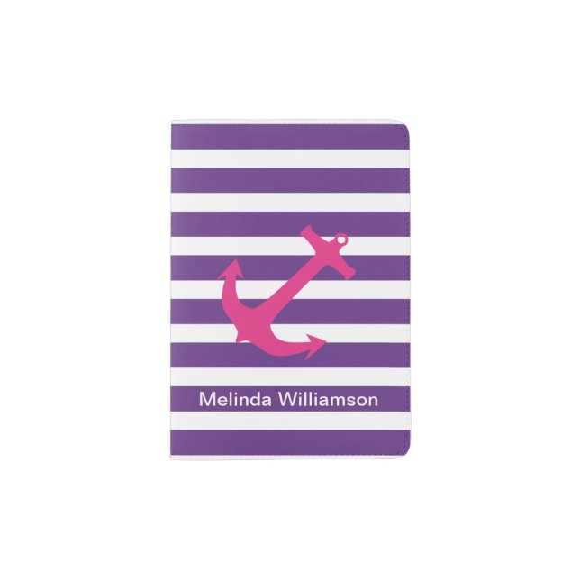 Pink Anchor & Purple Stripe Custom Passport Holder (Front)