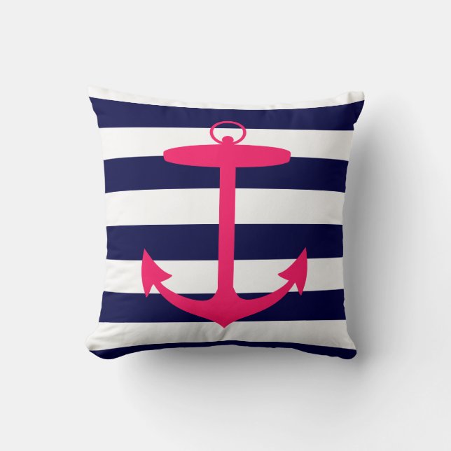 Pink Anchor Silhouette Throw Pillow (Front)