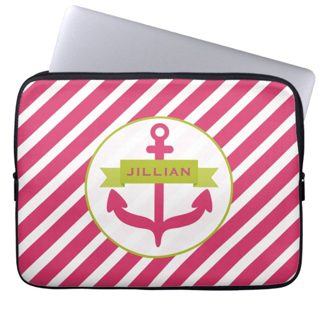 Pink Anchor & Stripes Electronics Bag (Front)