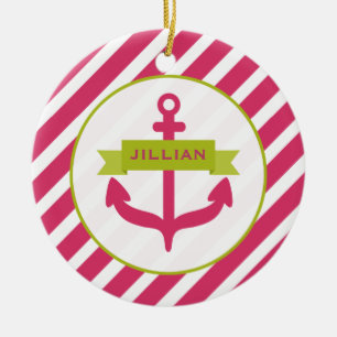Pink Anchor & Stripes Ornament