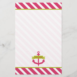 Pink Anchor & Stripes Personalized Stationery