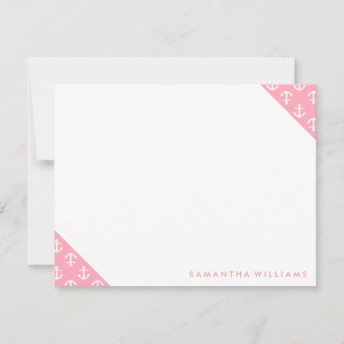 Pink Anchors Pattern Custom Note Cards