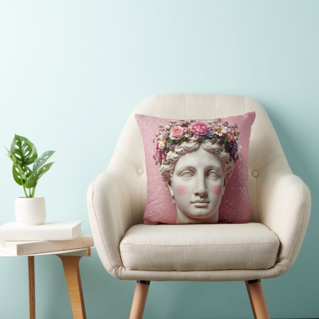 Pink Ancient Greek Woman Pillow. Throw Pillow (Chair)